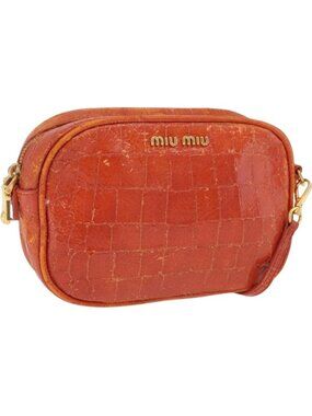 Miu Miu Shoulder Bag Leather Croco Embossed Orange Gold